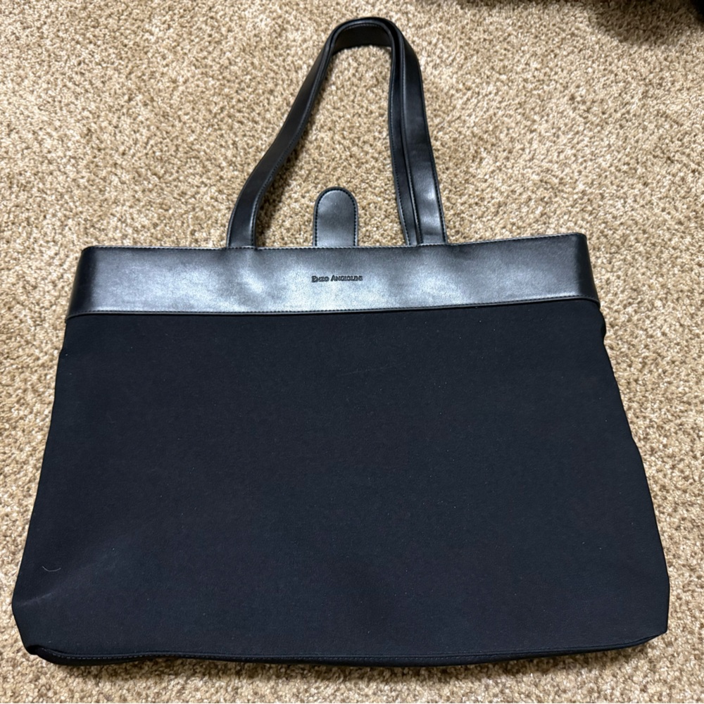 New NWT Enzo Angiolini Black Leather & Polyester Shoulder Tote, Bag